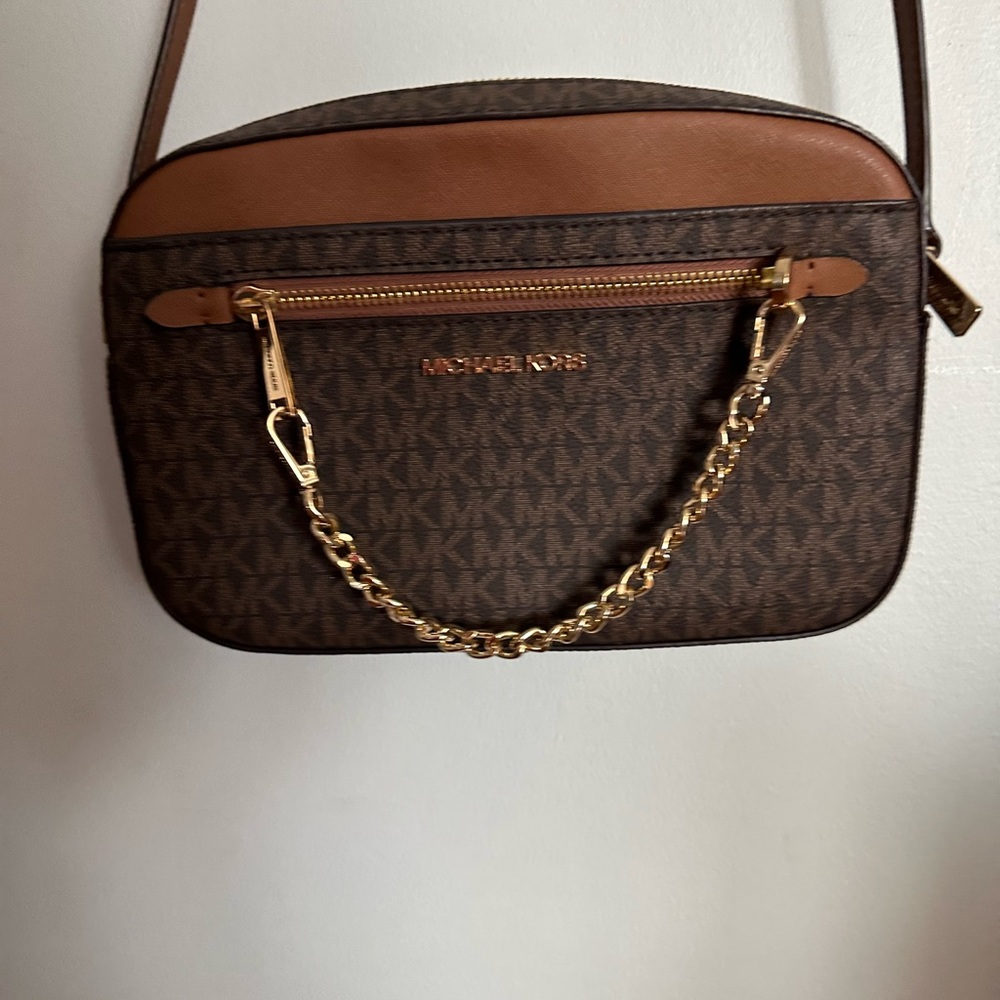 Michael Kors Jet Set LG Chain Crossbody Brown with Matching Wallet NWOT